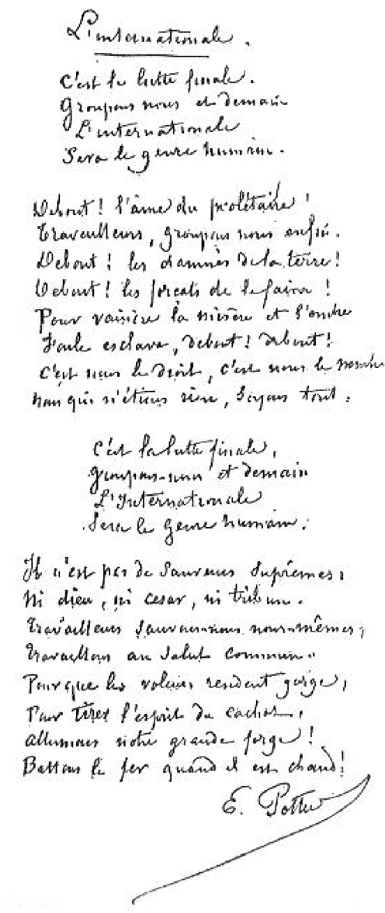 The manuscript of the 'Internationale', written by Eugène Pottier in June 1874